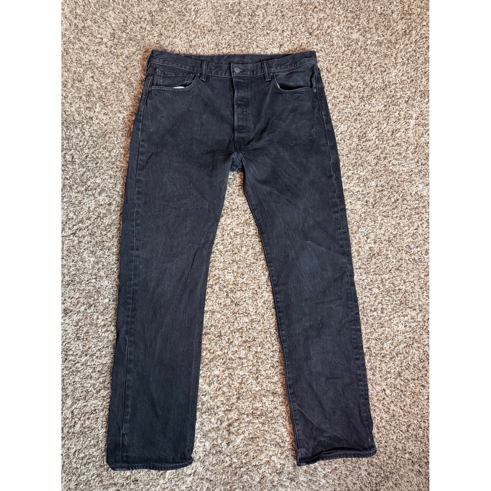 Levis 501 Original Fit Jeans Mens 34x29 Faded Black Straight Leg Button Fly